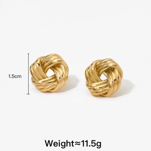 316L stainless steel twisted knot stud earrings in gold with 1.5cm dimension