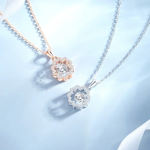 S925 Silver Plum Blossom Dancing Stone Necklace in Rose Gold and Silver finish