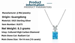 Detailed view of S925 sterling silver necklace with 10ct blue radiant cut pendant