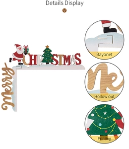 Detail display of wooden Christmas door frame ornament with laser-cut details and festive patterns