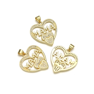 Elegant gold MAMA heart pendant necklace with shimmering zircon stones for mothers