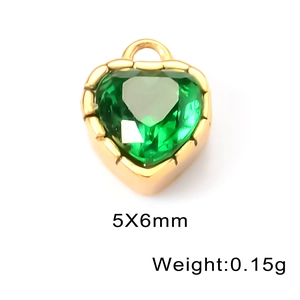 18k gold plated heart shape green zircon pendant with stainless steel border 5x6mm