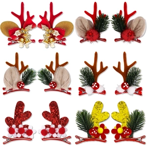 Christmas Reindeer Antlers Hair Clips With Sequins Bells Bows Festival Party Decorative Headwear For Women Girls Hair Accessories