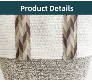 Close-up of the woven cotton rope texture and herringbone pattern handle of the beach tote