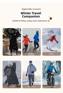 Collage of winter gloves in outdoor scenes like skiing, cycling, and running