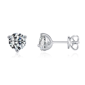 Classic 1 carat moissanite 925 sterling silver stud earrings with 3-prong setting