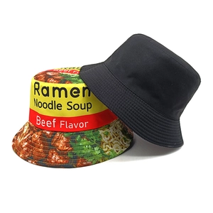 Fashionable ramen pattern and black bucket hats for sun protection and outdoor styling