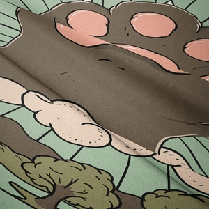 Close-up of the high-quality fabric texture and cute cat paw print on the tapestry