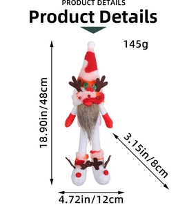 Detailed dimensions of Christmas gnome plush with reindeer antlers and long legs