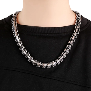 Collier chaîne viking en acier inoxydable argenté porté par un mannequin masculin