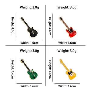 Colorful electric guitar enamel brooch set in four vibrant colors with 2x2 grid view