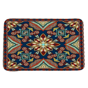 Marineblaue Flanell Badematte mit Ethno-Mandala-Muster und saugfähiger, rutschfester Unterseite