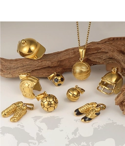 Detailed collection of 24K gold plated sports pendants including basketball and soccer shoe
