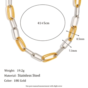 18K gold and silver plated stainless steel paperclip chain necklace for women
