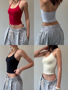Women Halter Neck Tank Top Backless Slim Fit Crop Cami Solid Color Sporty Casual Sleeveless Soft Knit Summer