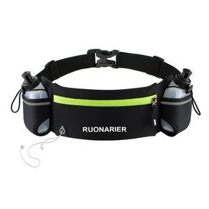 Marsupio sportivo con due borracce e jack per cuffie in nero e verde fluorescente