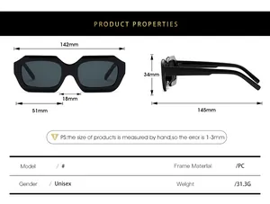 Tableau des tailles détaillé pour lunettes de soleil polygones avec monture PC de 142 mm