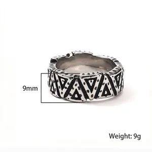 Nordic Viking vintage triangular titanium steel ring, 9mm width and 9g weight details