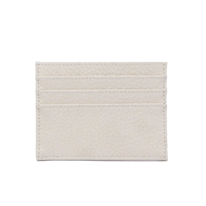 Macro shot of off-white lychee pattern leather card holder with multi-slot design