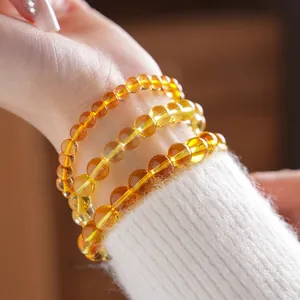 Three-layer citrine beaded bracelet for women with elegant amber crystal stones