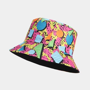 Reversible Bucket Hat Polyester Printed Sun Protection Outdoor Memphis Geometric Cartoon Duck Unisex Fisherman Cap