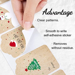 Rectangular kraft paper Christmas stickers with snowman and tree designs for gift labels