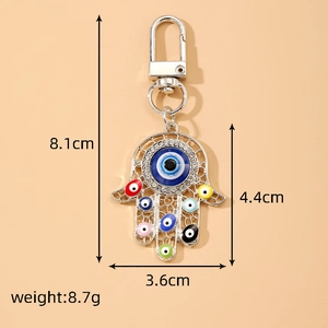 Vintage Hamsa Hand keychain with colorful evil eye charms and sparkling rhinestones