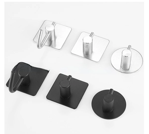 Variety of 304 stainless steel adhesive hooks in matte black and brushed silver finishes