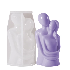 Detail of DIY silicone mold and finished purple romantic couple sculpture for home decor