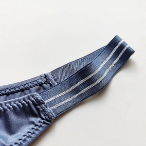 Blue ice silk low-rise underwear with silver striped elastic waistbands for fitness