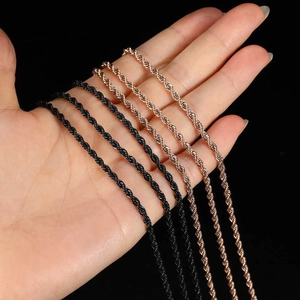 Black and rose gold stainless steel rope chain necklaces with detailed twisted braid texture