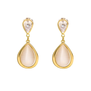 Elegant gold drop earrings featuring teardrop opal stones and shimmering crystal studs