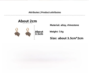 Detail view of rose gold geometric diamond earrings with dimensions 3.5cm and 7.4g weight