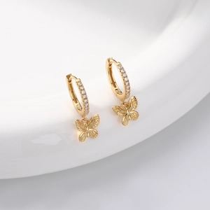 Elegant gold S925 sterling silver bowknot drop earrings with sparkling diamond pavé inlay