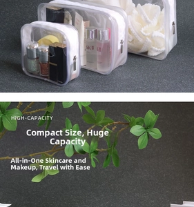 Three-piece transparent waterproof PVC cosmetic bag set with high-capacity zipper storage
