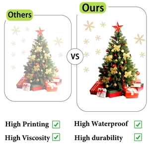 Detail view of waterproof Christmas tree stickers showing high print quality and adhesion