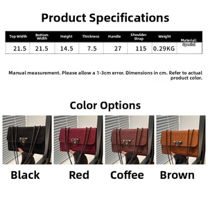 Tableau des tailles détaillé pour le sac bandoulière avec dimensions et quatre couleurs