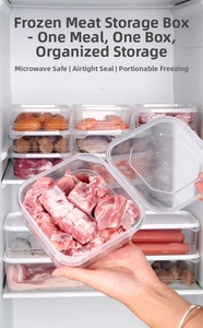 Makroaufnahme von transparenten mikrowellengeeigneten Frischhaltedosen im Kühlschrank