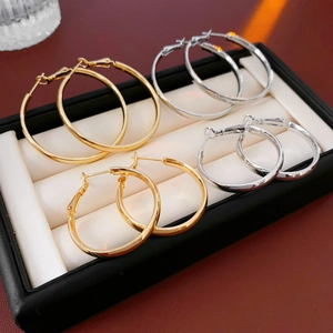 Minimalist Geometric Hoop Earrings Alloy With Silver Earring Post Polished Metal Fashion Jewelry For Women