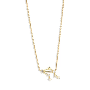 Macro detail of S925 sterling silver Libra constellation necklace with sparkling zircons