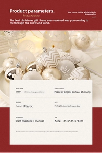 Detail of 16 champagne gold and white Christmas ornaments with diverse textures and patterns