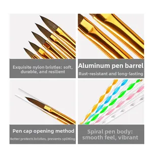Détails de pinceaux à ongles avec poils en nylon et viroles en aluminium durable