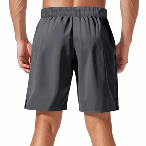 Rear view of men's quick-dry sports shorts in dark grey with a relaxed athletic fit