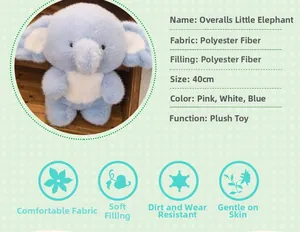 Detailed specs of the 40cm blue plush elephant doll with soft polyester fabric features