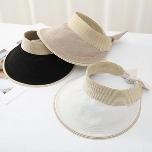 Women's UV sun visor hat with straw headband and bow detail in three colors