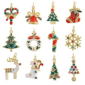Breloques De Noël En Cuivre Plaqué Or Émail Zircon Coloré Pour La Fabrication De Bijoux DIY Collier Bracelet Cadeaux De Vacances