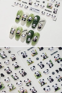 Close-up of 5D panda nail art stickers with embossed bamboo and cute animal patterns