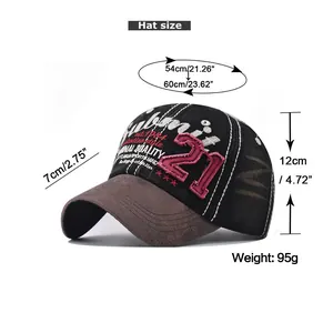 Size chart showing baseball cap dimensions with 54-60cm circumference and 7cm brim