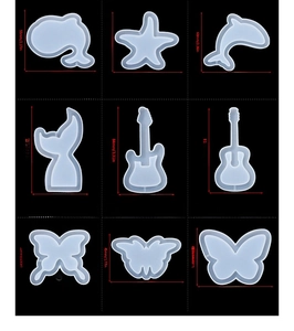 Set of 9 marine animal and musical instrument silicone molds for DIY resin keychains