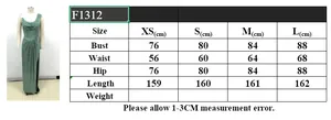 Size guide for sleeveless one-shoulder sequin split maxi dress showing measurements